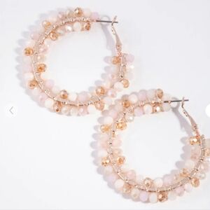 Rose Gold Pink Facet Bead Hoop Earrings
